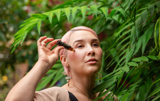 Women with under eye product in Nature