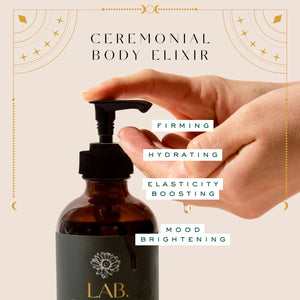 image of ceremonial body elixir with its properties listed